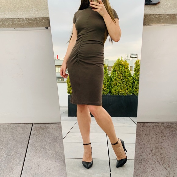 Zenobia Virgin Wool Camo Pleated Turtle Neck Dress - Picture 10 of 16